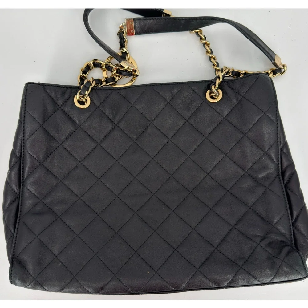 MICHAEL KORS Black Quilted Leather Shoulder Bag Purse Gold Chain Strap 13.5